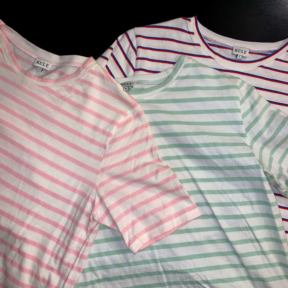3 Kule Stripped T-Shirts - Pink, Green, and Multi